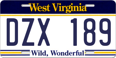 WV license plate DZX189