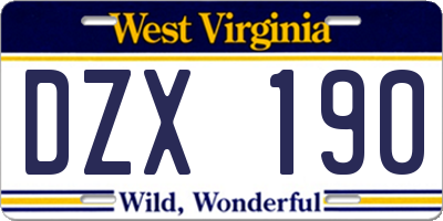 WV license plate DZX190