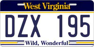 WV license plate DZX195