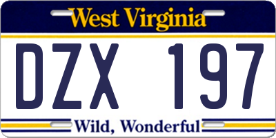 WV license plate DZX197