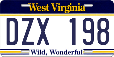 WV license plate DZX198