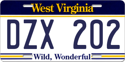 WV license plate DZX202