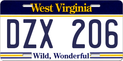 WV license plate DZX206