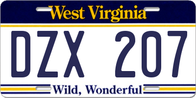 WV license plate DZX207