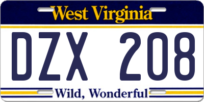 WV license plate DZX208