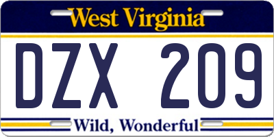 WV license plate DZX209