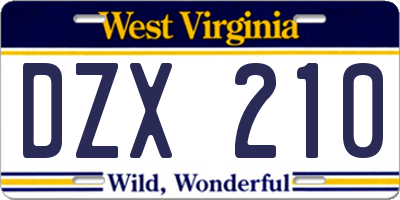 WV license plate DZX210