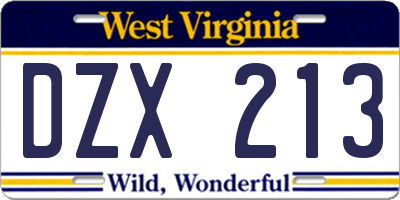WV license plate DZX213