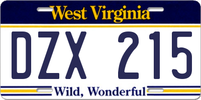 WV license plate DZX215