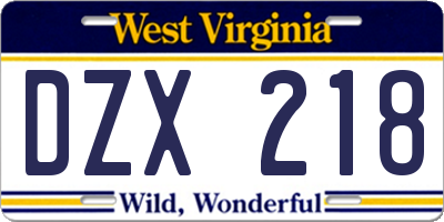 WV license plate DZX218