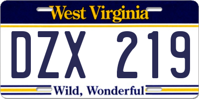 WV license plate DZX219