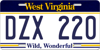 WV license plate DZX220