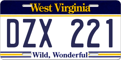WV license plate DZX221