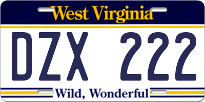 WV license plate DZX222