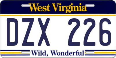 WV license plate DZX226