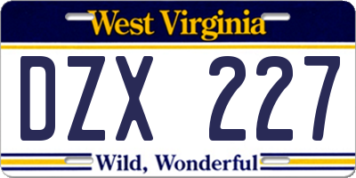 WV license plate DZX227