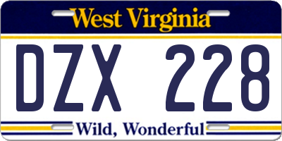 WV license plate DZX228