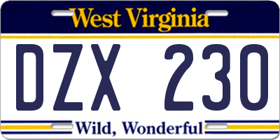 WV license plate DZX230