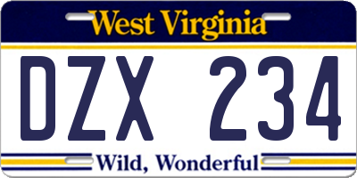 WV license plate DZX234