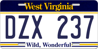 WV license plate DZX237