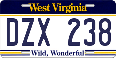 WV license plate DZX238