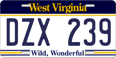 WV license plate DZX239
