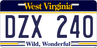 WV license plate DZX240