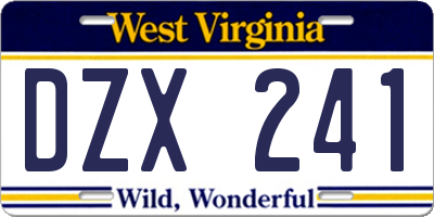 WV license plate DZX241