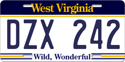 WV license plate DZX242