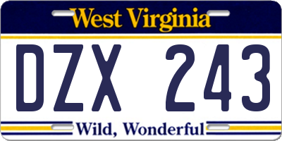 WV license plate DZX243