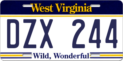 WV license plate DZX244