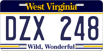 WV license plate DZX248