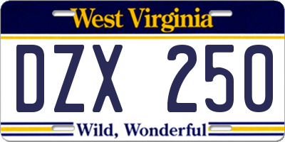 WV license plate DZX250