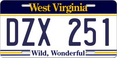 WV license plate DZX251