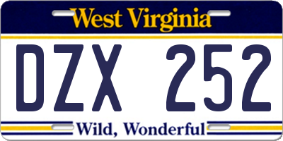 WV license plate DZX252