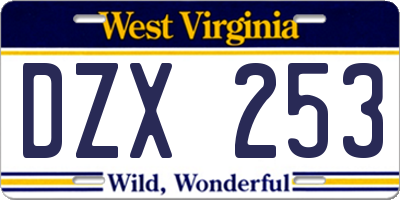 WV license plate DZX253