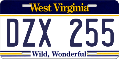 WV license plate DZX255