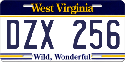 WV license plate DZX256