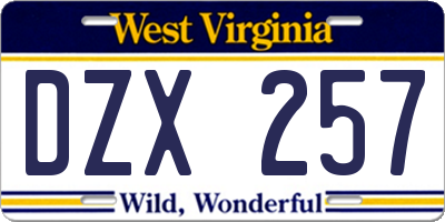 WV license plate DZX257