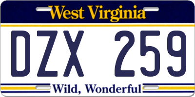 WV license plate DZX259