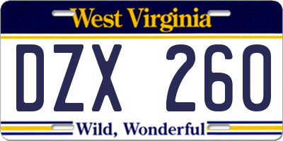 WV license plate DZX260