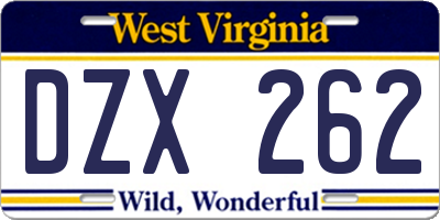 WV license plate DZX262