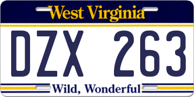 WV license plate DZX263