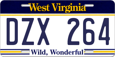 WV license plate DZX264