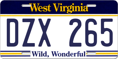 WV license plate DZX265