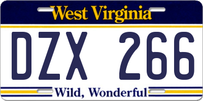 WV license plate DZX266