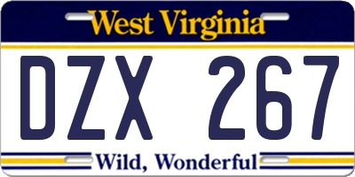 WV license plate DZX267