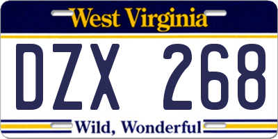 WV license plate DZX268