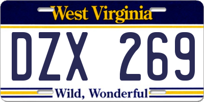 WV license plate DZX269