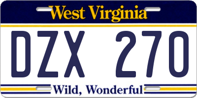 WV license plate DZX270